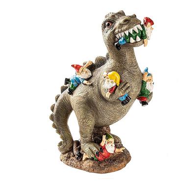 China Novelty Garden Decorations Art Dinosaur Dwarf Statue Eating Elf Resin Ornaments Funny Dinosaur Bloody Ornaments for sale