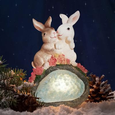 China China Best Trade Products Luxury Home Art Decor Outdoor With Solar LED Lights Gift Rabbit Resin Statues for sale