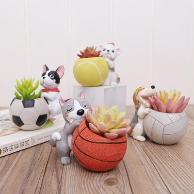 China Creative Eco-friendly Succulent Potted Succulent Desktop Resin Flower Dog Garden Decorations Garden Potted Plant for sale