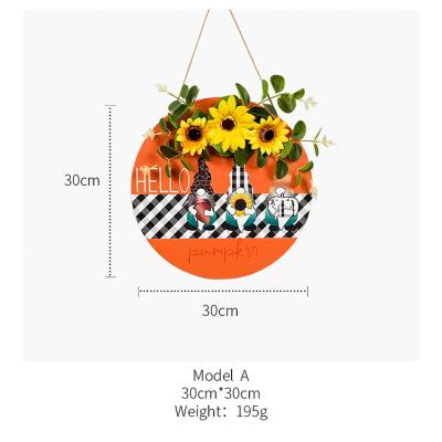 China Farmhouse Garden Decorations Harvest Wood Plaid Print Black and White Sunflower Festival House Number Dwarf Doll for sale