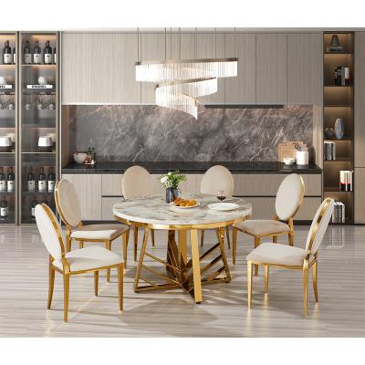 China Convertible Italian Marble Table Top Furniture Dining Room Home Table Sets 6 8 Chairs Gold Stainless Steel Dining Table Set for sale