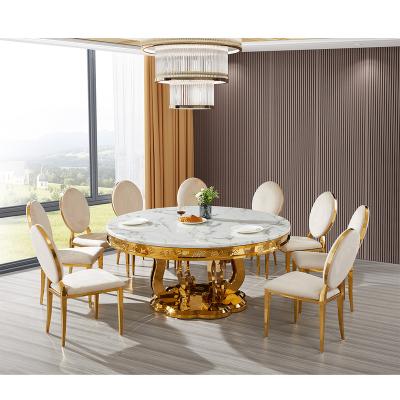 China New Modern Convertible Dubai Square Marble Top Dining Table With Stainless Steel Luxury Gold Base Natural Marble Dining Table for sale