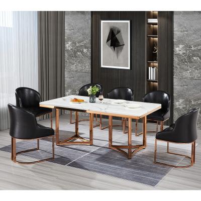 China Nordic stainless steel convertible luxury dining table household marble dining table and chair rectangular marble dining table for sale