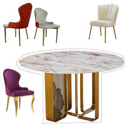 China (Other)Adjustable Type Europe Style Stainless Steel Furniture Set Marble Velvet Luxury Home Dining Table Chair Sets for sale