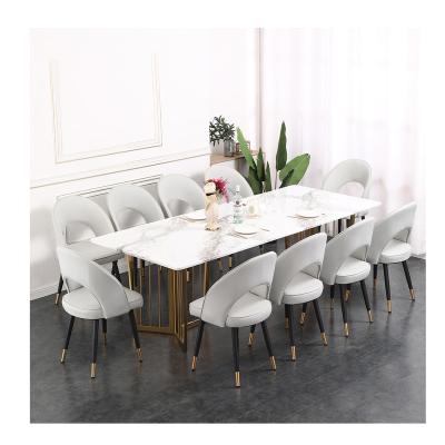 China Large 10 or 12 seater stainless steel frame convertible modern marble head square dining table set for dining room for sale