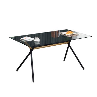 China (Other) New Model Adjustable Made In China Dining Glass Top Transparent Modern Dining Table With 6 Chairs for sale