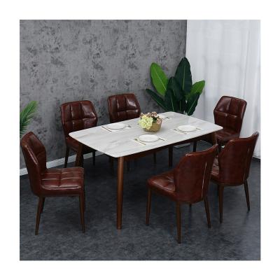 China Jiening Nordic modern design convertible square marble top with wood frame 6 seater dining table and chairs for sale