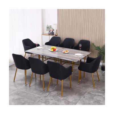 China (Other) wholesale Adjustable Luxury Dining Set Customized 8 Seater Dining Table Set Metal Base Marble Top Dining Table Set for sale