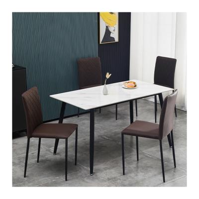 China Nordic style Jiening furniture convertible new design chipped metal stone dining tables with chairs modern dining table for sale