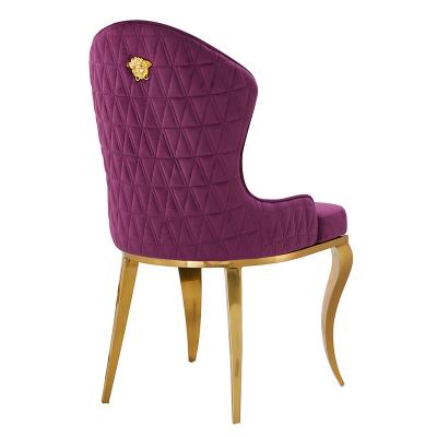 China Removable Modern Luxury Home Furniture Cover Stainless Steel Legs Purple Velvet Fabric Dining Chairs With Lion Kick for sale