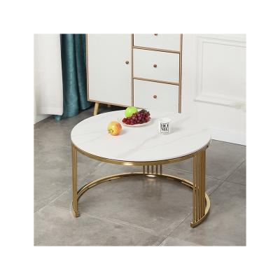 China Hot New Items Rock White Marble Platter Convertible With Gold Metal Coffee Table Round for sale