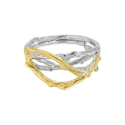 China CLASSIC Sterling silver S925 18k gold plated niche irregular line winding design color separation personalized thorns open ring for wome for sale