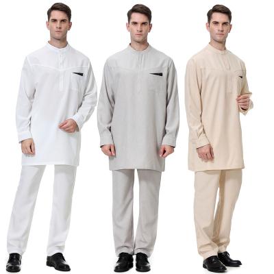 China Polyester 2023 New Middle East Men Long Robe With Robe Pants Set Islamic Clothing Thobe Men Muslim for sale