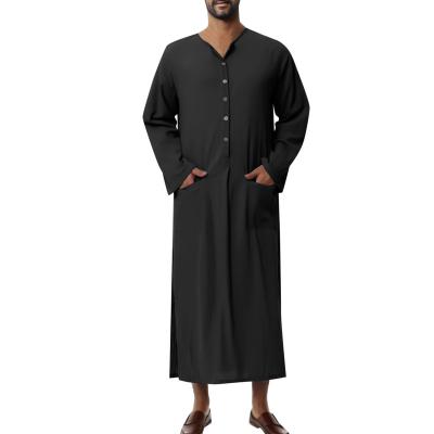 China Men Clothing 2023 New 2023 Islamic Apparel Thobe Men's Muslim Loose Standing Neck Middle Eastern Long sleeved Robe Ethnic Middle Eastern Robe for sale