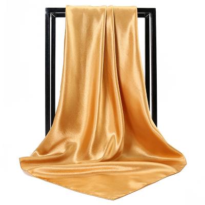 China Acrylic New satin women's solid color headscarf wholesale silk monochrome 90 * 90 size colors square scarf for sale