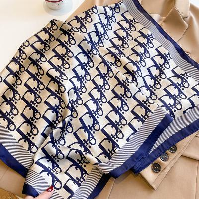 China Casual Wholesale Large Floral Printed Scarf Women Silk Square Head Shawls Luxury Brand Designer 90x90cm Letter Printed Scarf Hijabs for sale