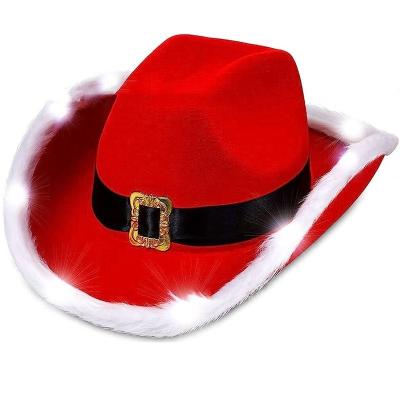 China Party New Product Ideas 2023 Xmas Variety Light Up Cowboy Hat Christmas LED Hats for sale