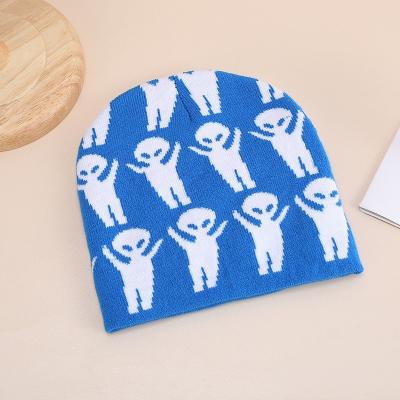 China COMMON 2023 New Logo Custom Cuffed Winter Beanie Hat Jacquard Figure For Women And Men Multi-colors Jacquard Beanie for sale