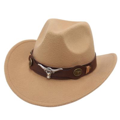 China Ethnic 2023 new wholesale Tibetan bowler  western cowboy  cow head accessories felt hat ethnic wind men and women hat for sale