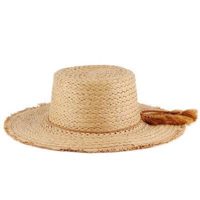 China Fashion New Wholesale Fashion Wide Brim Womens Paper Braid Sun Hats for Summer Straw Beach Hat Sun Protection Boater Hat for sale