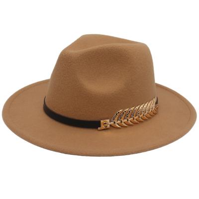 China Formal Hot Sale Big Brim Jazz Womens Classic Wide Brim Floppy Panama Hat  Metal Fishbone Belt Buckle Fedora Hat for sale