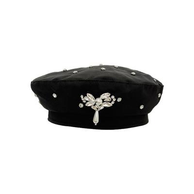 China Character 2023  New Fashion Chic Beret Hat For Women French Style Dress Hat Artist Painter Hat With Rhinestone for sale