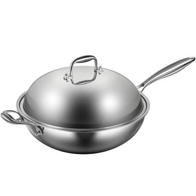 China Durable High Quality Stainless Steel Non-Stick Long Handle Wok With Lid for sale