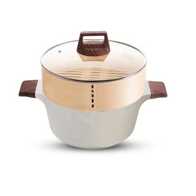 China High Quality Wooden Non-Stick Kitchenware Durable Household Items Cookware Casserole Aluminum Safety Handles Cooking Pot for sale