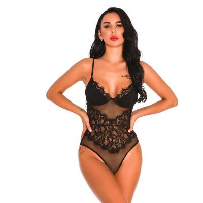 China Erotic Catsuit Tops Selling Sexy One Piece Lace Lingerie Perspective Catsuit Women Plus Size Mesh Erotic Underwear Sleepwear for sale