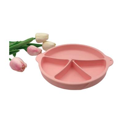 China Durable Silicone Dish Anti - Drop Divider Middle Size Dish With Pink Color Strong Adsorption For Kids for sale