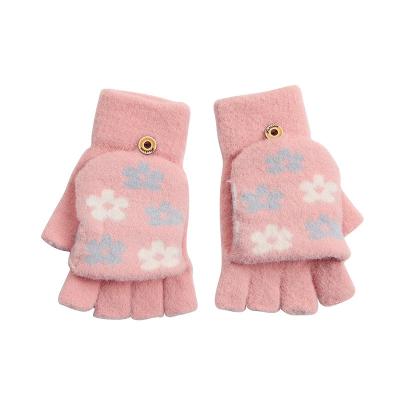 China 2022 New Arrival Flower Design Women Toddler Gloves Foldable Knitted Warm Gloves Plus Velvet Cold Proof Winter Writing Gloves For Kids for sale