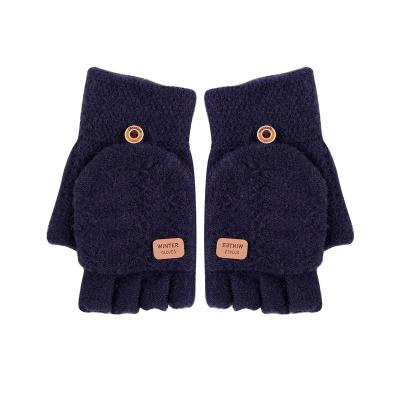 China Solid Color Student Gloves Half Finger Warm Knitted Fleece Finger Foldable Gloves Knock Down Needle Plus Velvet Winter Work Cold Proof Gloves for sale