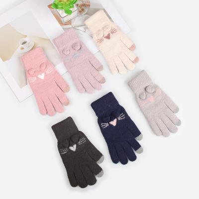 China New Adult Women's Fleece Warm Finger Touch Screen Gloves Knitted Reverse Needle Half Finger Gloves Plus Velvet Winter Work Cold Proof Gloves for sale