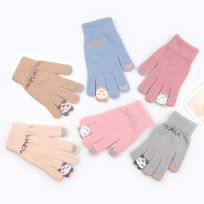 China New Adult Women Half Finger Gloves Warm Finger Touch Screen Gloves Knitted Reverse Needle Plus Velvet Winter Work Cold Proof Gloves for sale