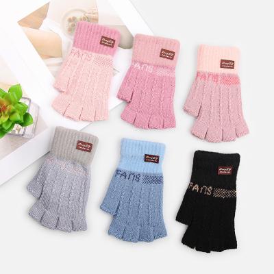 China New Adult Women's Knitted Half Finger Warm Gloves Reverse Needle Half Finger Gloves Half Plus Velvet Winter Work Cold Proof Gloves for sale