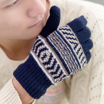 China New Adult Men's Half Finger Gloves Warm Finger Gloves Reverse Needle Knitted Plus Velvet Winter Work Cold Proof Gloves for sale