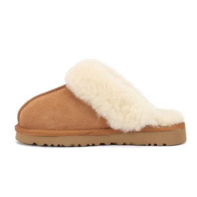 China Waterproof 2023 Custom Logo Fur Slides Wholesale Fluffy Faux Fur Twinface Sheepskin Slippers For Women for sale