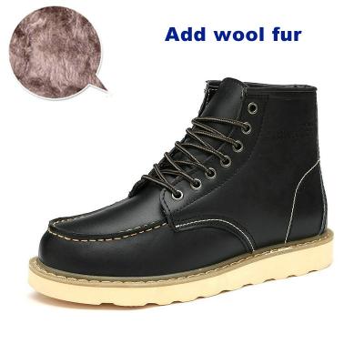 China New Flat Men's Cotton And Velvet Shoes Warm Winter Thick Leather Boots Mens Wool And Fur Outdoor One High Top Shoes for sale