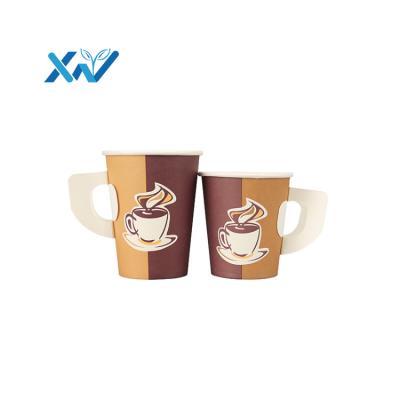 China Disposable Single Wall Logo Printing Disposable Coffee Paper Cups With Handle For Coffee Tea Hot Paper Cup for sale