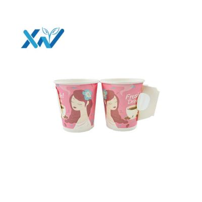 China Disposable PE Coated Good Printing Custom Flexo Printing Single Wall Paper Cup With Handle for sale