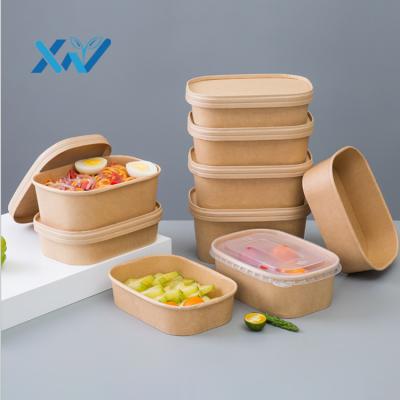 China Eco-Friendly Biodegradable Biodegradable Recyclable Kraft Paper Disposable Square Box For Food With PP Paper And Lid for sale