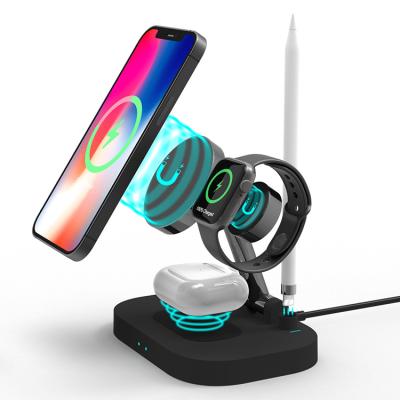 China Qi Magnetic Wireless Charger Station 4 in 1 Multi Fast Charging Dock Desktop Stand For Watch Phone Pencil AirPods for sale