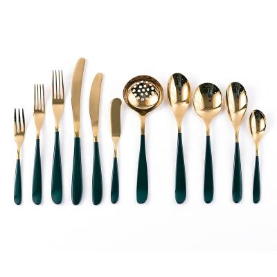 China - Green - Gold Stainless Steel Sustainable Dark Portable Cutlery Set Reusable Portable Travel Utensil Modern Flatware Sets for sale