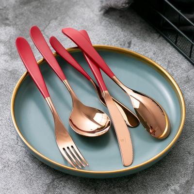 China Sustainable Red Silverware Set Stainless Steel Flatware Set Kitchen Utensil Red Cutlery Set For Home And Restaurant for sale