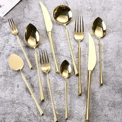 China Sustainable Gold Silverware Set Modern Unique Stainless Steel Flatware Cutlery With Fork Spoon Knife for sale