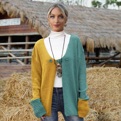 China Breathable Single-Button V-Neck Drop Shoulder Split Cardigan for sale