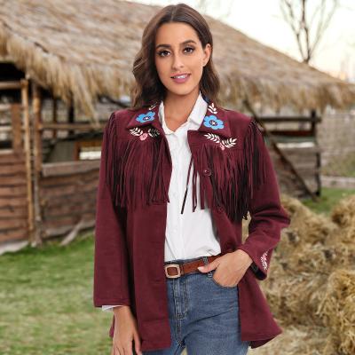 China Anti-wrinkle Floral Fringe-accent Faux Suede Leather Jacket for sale