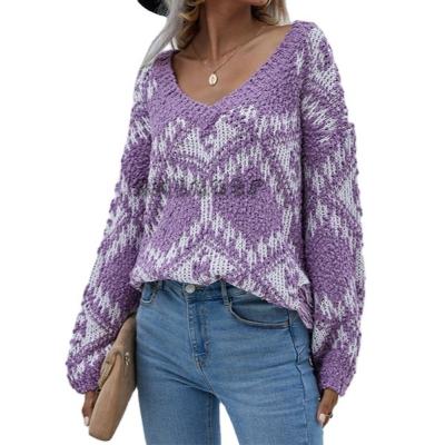 China Breathable V Neck Sweater Fashion Designed Ladies Knitted Long Sleeve Pullover Women Sweater Sweater for sale