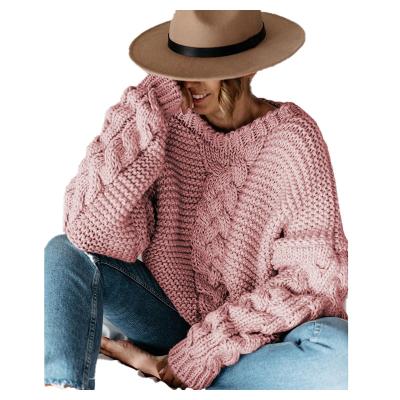 China Anti-pilling Women's Fashion Sweater Long Sleeve V Neck Knitted Sweater Casual Color Matching Thick Sweater for sale