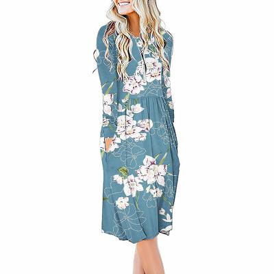 China 2021 Autumn Winter Amazon Hot Sale Breathable Floral Dress Printed Casual Dress Long Sleeve Dress for sale